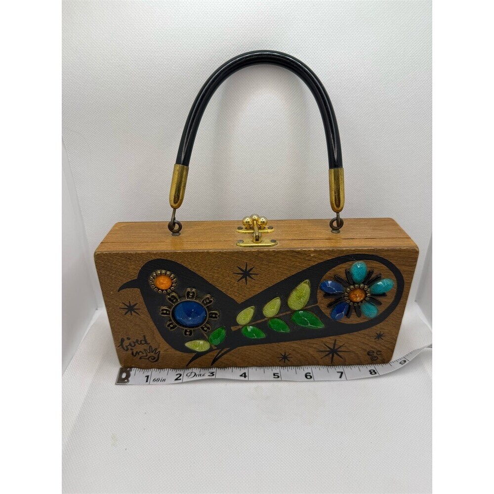 Vintage Enid Collins Box Bag Womens Small Brown Bird in Hand Top Handle - Picture 12 of 13
